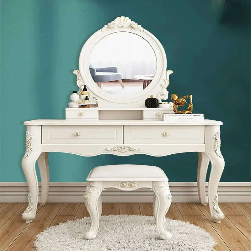 KIMLUD, Mirror Storage Dressing Table White Nordic Style European Bedroom Dressing Table Home Charm Coiffeuse Furniture Decor, KIMLUD Womens Clothes