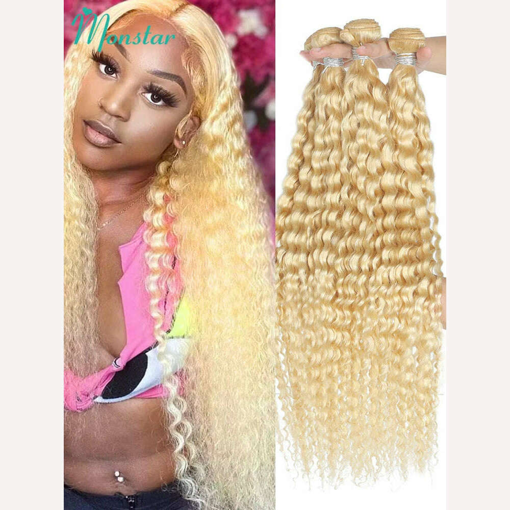 KIMLUD, Monstar 613 Malaysian Curly Human Hair Weave Bundle 28 inch Remy Deep Wave Platinum Blonde Hair 1 3 4 Bundle Deals Free Shipping, #613 / Remy Hair / 12INCHES, KIMLUD Womens Clothes