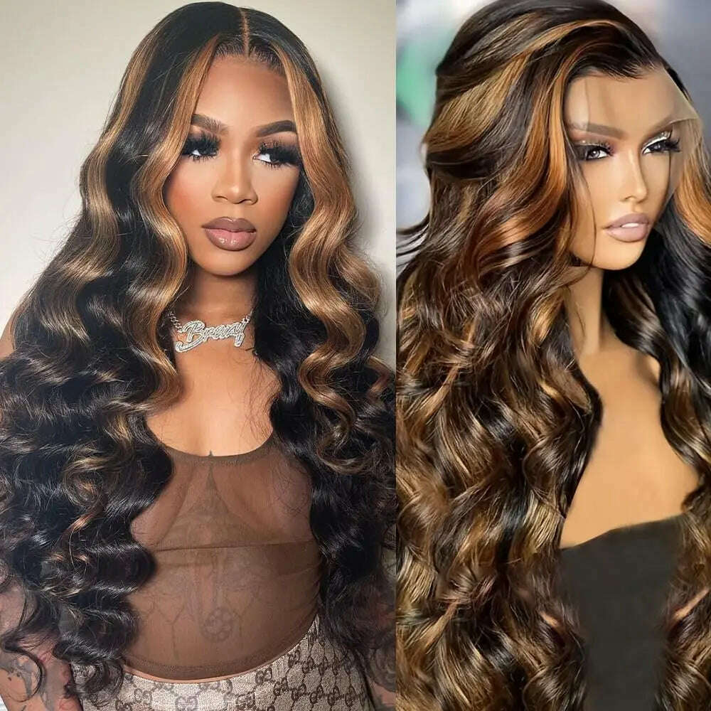KIMLUD, Ombre Lace Front Wig Human Hair 13x4 Glueless Wigs Pre Plucked pre cut Wear and Go Glueless Wig 180% Density 1B/30 Body Wave Wig, 13x4 Glueless wig / 24inches / 180%, KIMLUD Womens Clothes