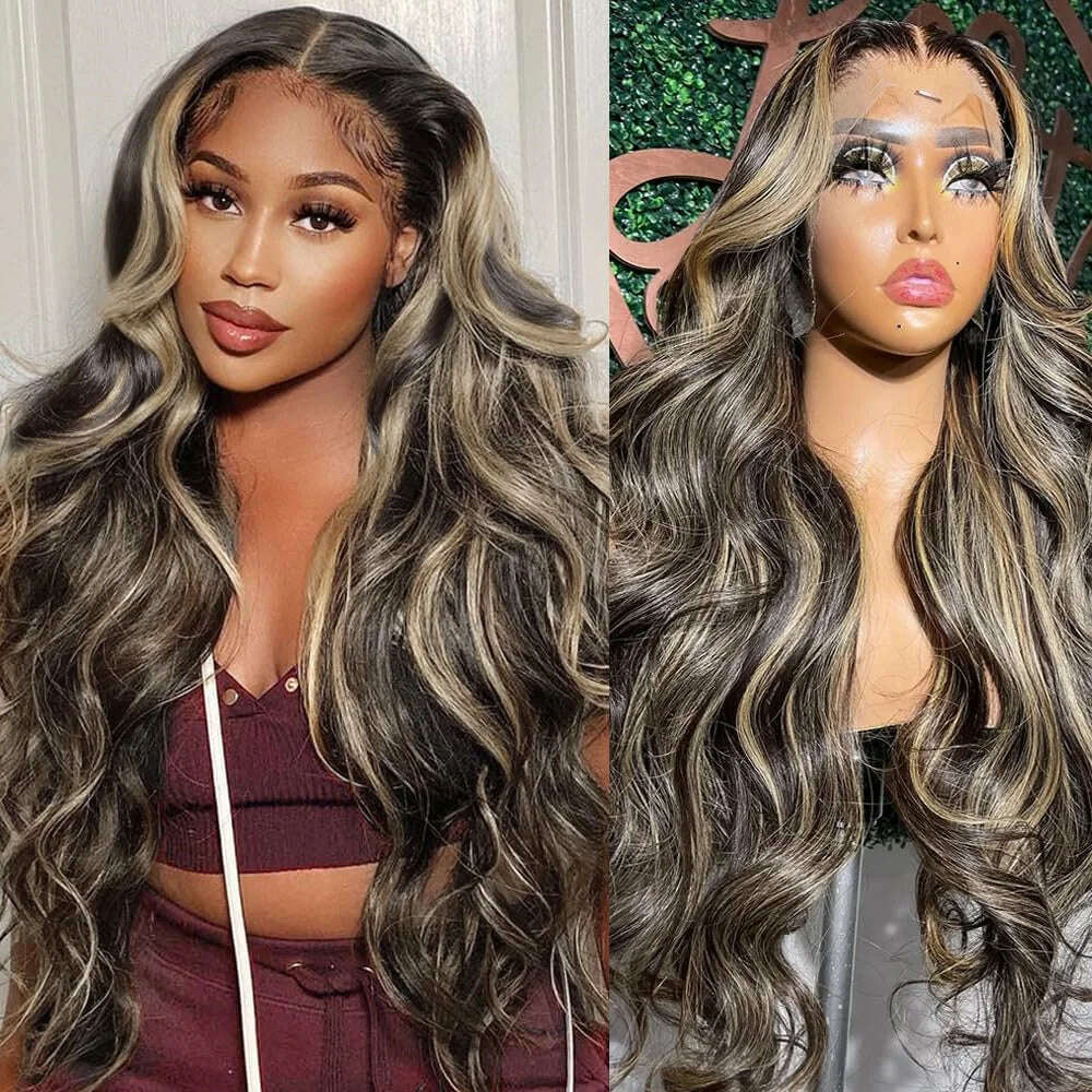 KIMLUD, Ombre Lace Front Wig Human Hair Pre Plucked Body Wave 13x4 1B/27 Highlight Lace Front Wig Human Hair with Baby Hair 180% Density, 13x4 lace wig / 30inches / 180%, KIMLUD Womens Clothes
