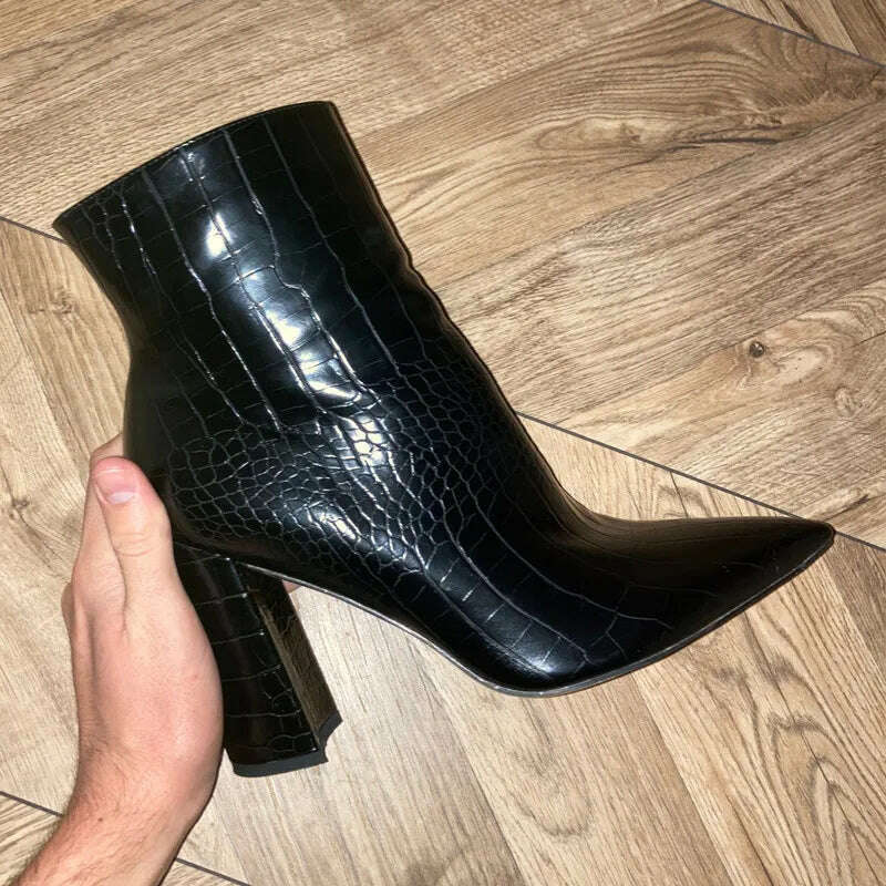 Onlymaker Women Ankle Boots Pointed Toe 10CM High Heels Thick Soft Autumn Winter Pattern Chunky Zipper Booties Big Size - KIMLUD