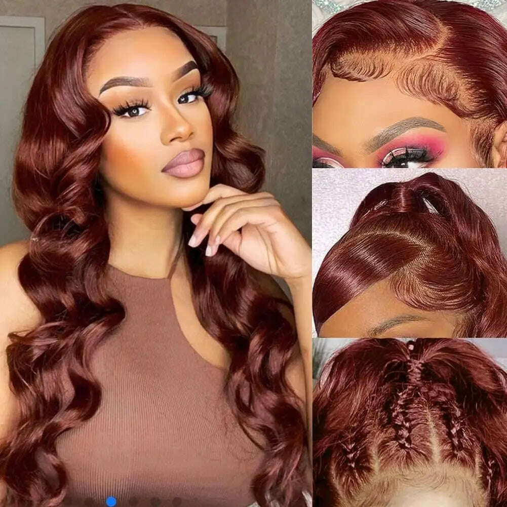 KIMLUD, Reddish Brown Lace Front Wigs Human Hair Pre Plucked with Baby Hair 13x4 HD Body Wave Lace Front Wigs Human Hair For Women, KIMLUD Womens Clothes