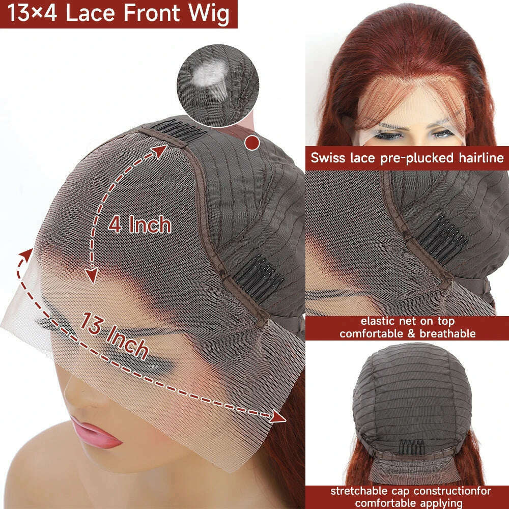 KIMLUD, Reddish Brown Lace Front Wigs Human Hair Pre Plucked with Baby Hair 13x4 HD Body Wave Lace Front Wigs Human Hair For Women, KIMLUD Womens Clothes