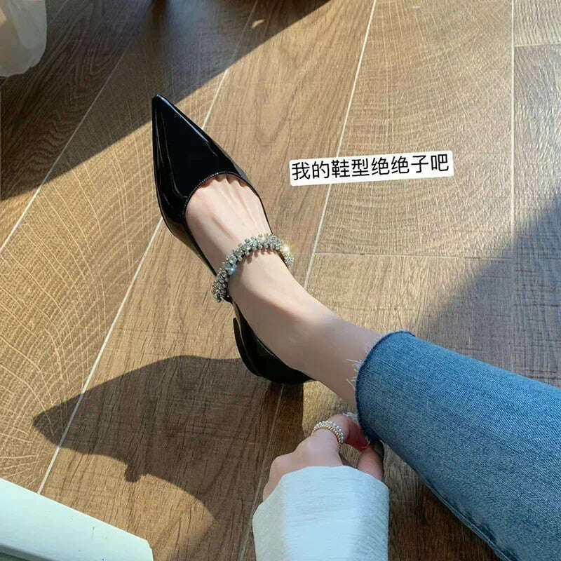 KIMLUD, Rhinestone Strap Nude Sandals Women's Shallow Mouth Pointed Toe Scrub Flat High Heel Shoes, KIMLUD Womens Clothes