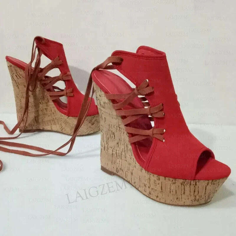 KIMLUD, SEIIHEM Women Sandals Platform Wedges Faux Suede Open Toe Height Increase Ladies Handmade Shoes Woman Plus Size 39 41 43 45 48, KIMLUD Women's Clothes