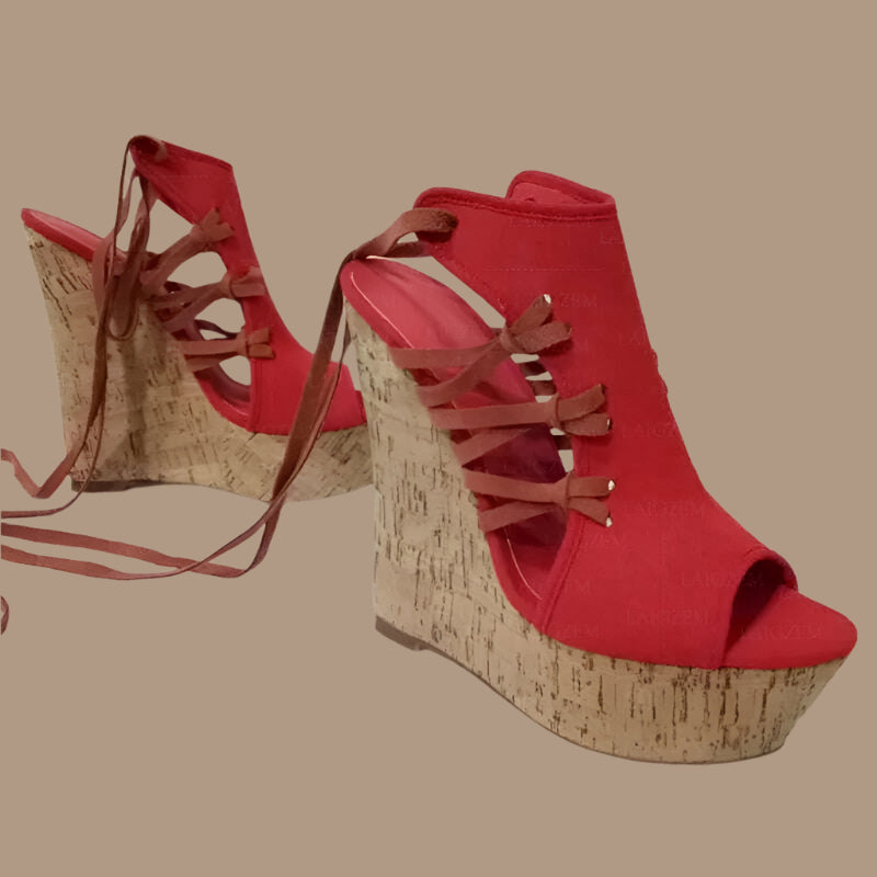 SEIIHEM Women Sandals Platform Wedges Faux Suede Open Toe Height Increase Ladies Handmade Shoes Woman Plus Size 39 41 43 45 48 - KIMLUD