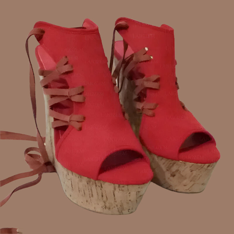 SEIIHEM Women Sandals Platform Wedges Faux Suede Open Toe Height Increase Ladies Handmade Shoes Woman Plus Size 39 41 43 45 48 - KIMLUD