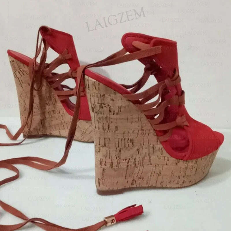 KIMLUD, SEIIHEM Women Sandals Platform Wedges Faux Suede Open Toe Height Increase Ladies Handmade Shoes Woman Plus Size 39 41 43 45 48, KIMLUD Women's Clothes