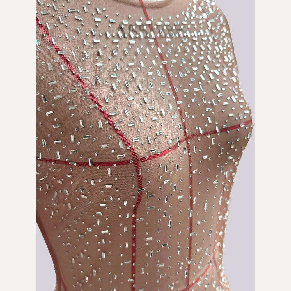 Sexy Split Glitter Female Cover Up Maxi Dress Mesh See-Through Fashion Long Sleeve Slim Beach Cover Up Dress for Women - KIMLUD