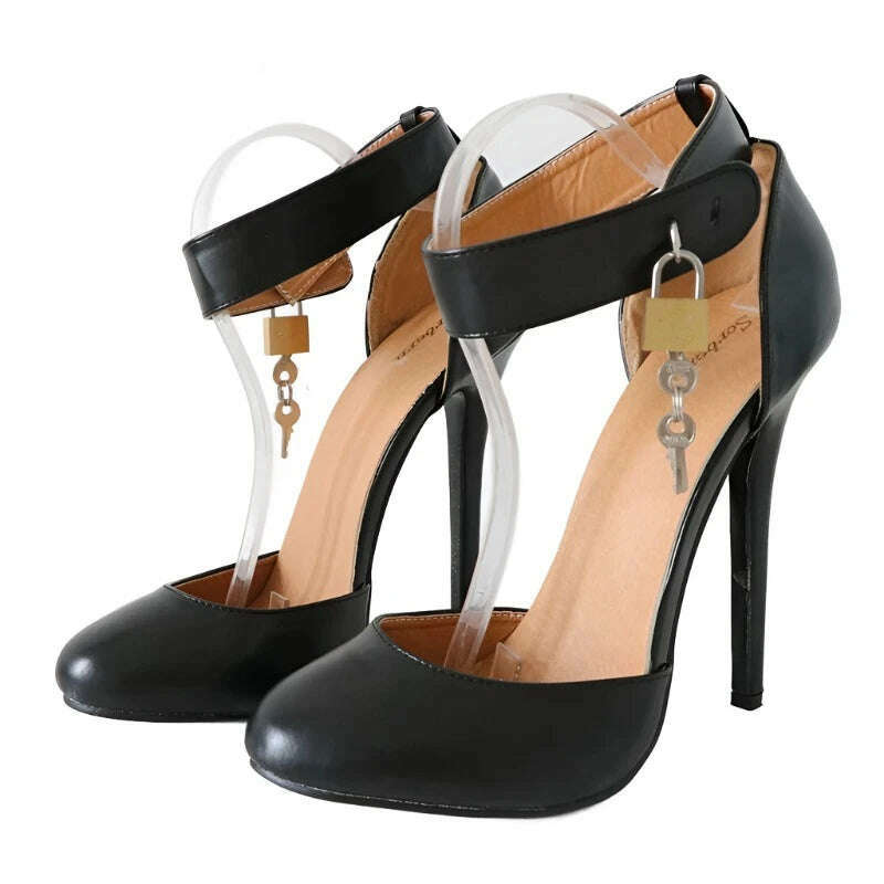 KIMLUD, Sorbern Vintage Burlesque Heels Pump Shoe Lockable Wide Strap Round Toe 14cm Stilettos High Heel Sissy Boy Shoe Custom Color, Black / 36, KIMLUD APPAREL - Womens Clothes