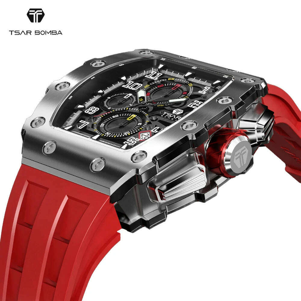 KIMLUD, TSAR BOMBA Watch for Men Top Brand Luxury Waterproof Quartz Wristwatch Tonneau Clock Gift Chronograph Rectangle Mens Watch, KIMLUD Women's Clothes