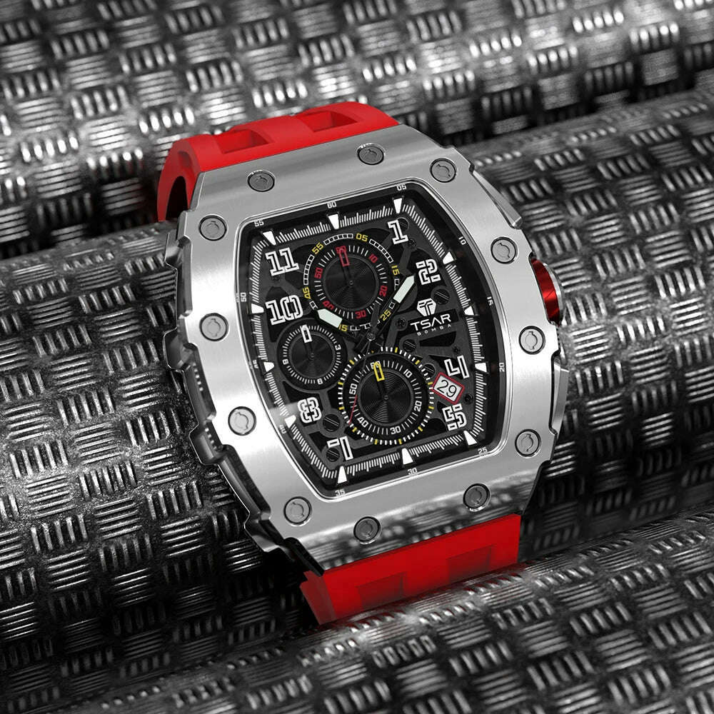 KIMLUD, TSAR BOMBA Watch for Men Top Brand Luxury Waterproof Quartz Wristwatch Tonneau Clock Gift Chronograph Rectangle Mens Watch, KIMLUD Womens Clothes