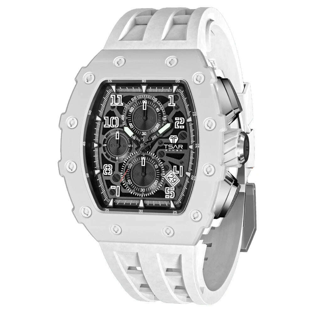 KIMLUD, TSAR BOMBA Watch for Men Top Brand Luxury Waterproof Quartz Wristwatch Tonneau Clock Gift Chronograph Rectangle Mens Watch, White / CHINA, KIMLUD Womens Clothes
