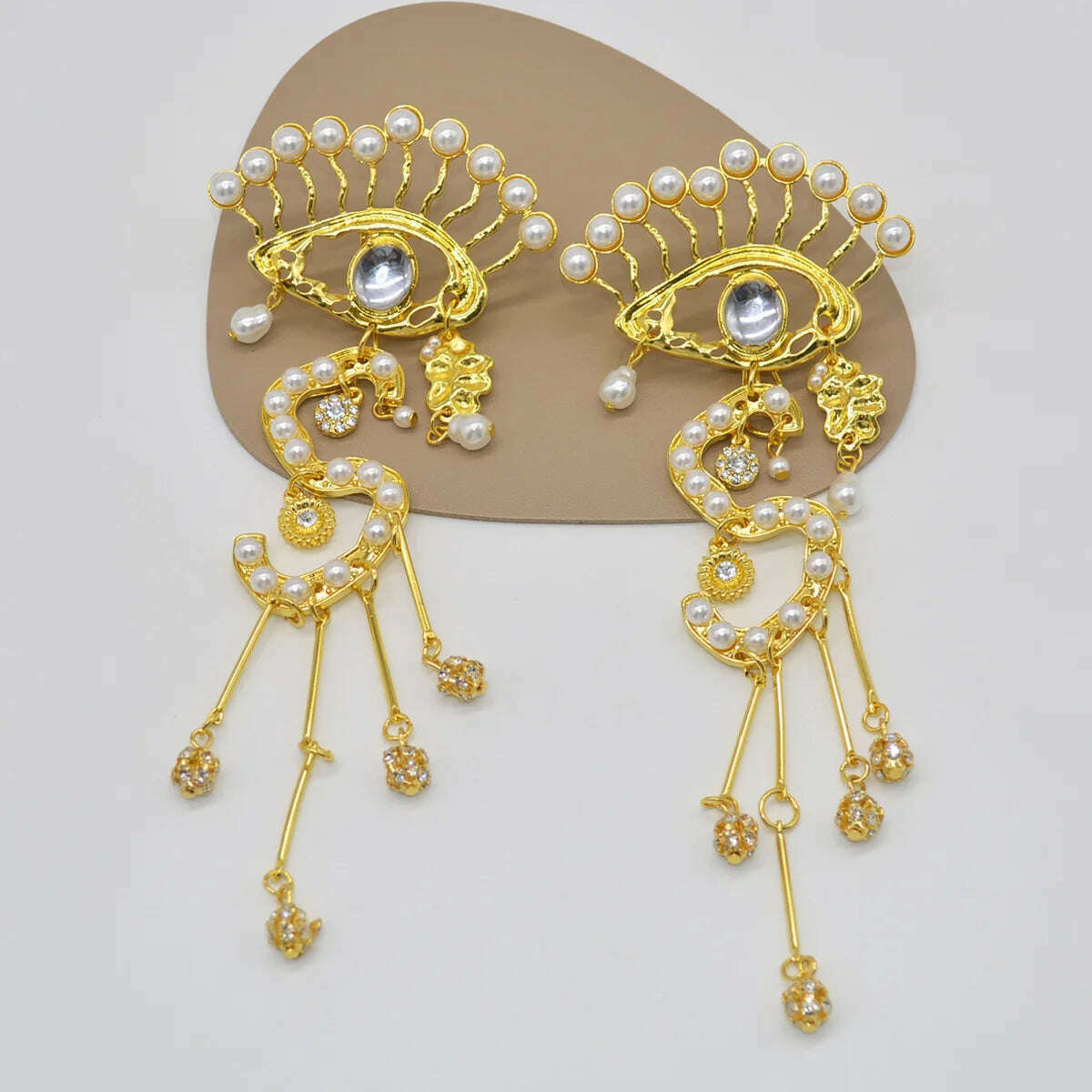 KIMLUD, Vintage Ethnic Alloy Eyes Dangle Earrings For Women Jewelry Exaggerated Baroque Style Lady Statement Earrings Accessories, KIMLUD Womens Clothes