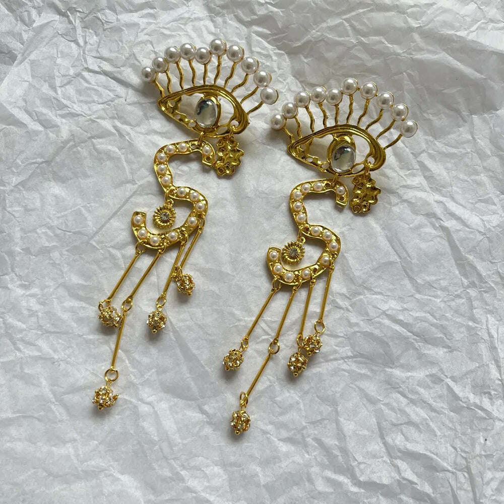 KIMLUD, Vintage Ethnic Alloy Eyes Dangle Earrings For Women Jewelry Exaggerated Baroque Style Lady Statement Earrings Accessories, KIMLUD Womens Clothes