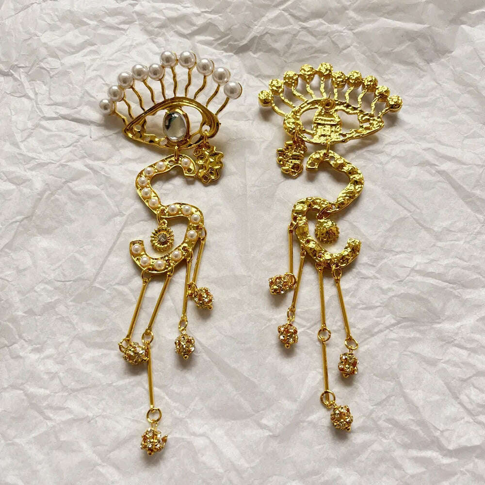 KIMLUD, Vintage Ethnic Alloy Eyes Dangle Earrings For Women Jewelry Exaggerated Baroque Style Lady Statement Earrings Accessories, KIMLUD Womens Clothes