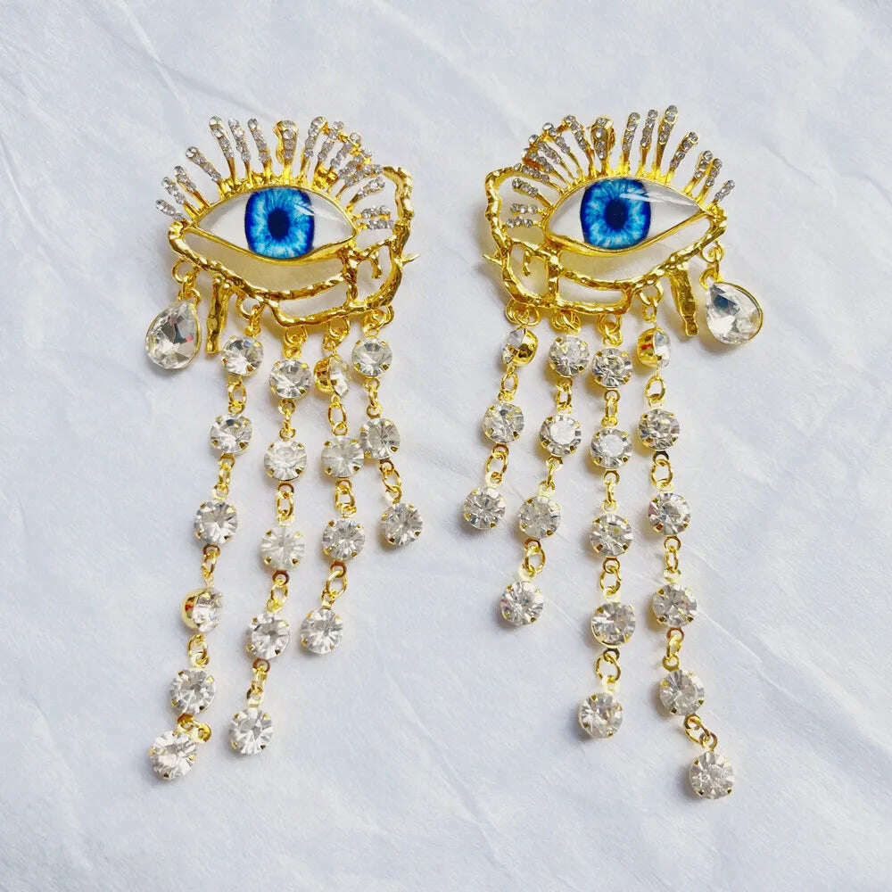 KIMLUD, Vintage Ethnic Golden Eyes Chain Dangle Earrings For Women Fashion Jewelry Baroque Style Lady Statement Earrings Accessories, KIMLUD Womens Clothes