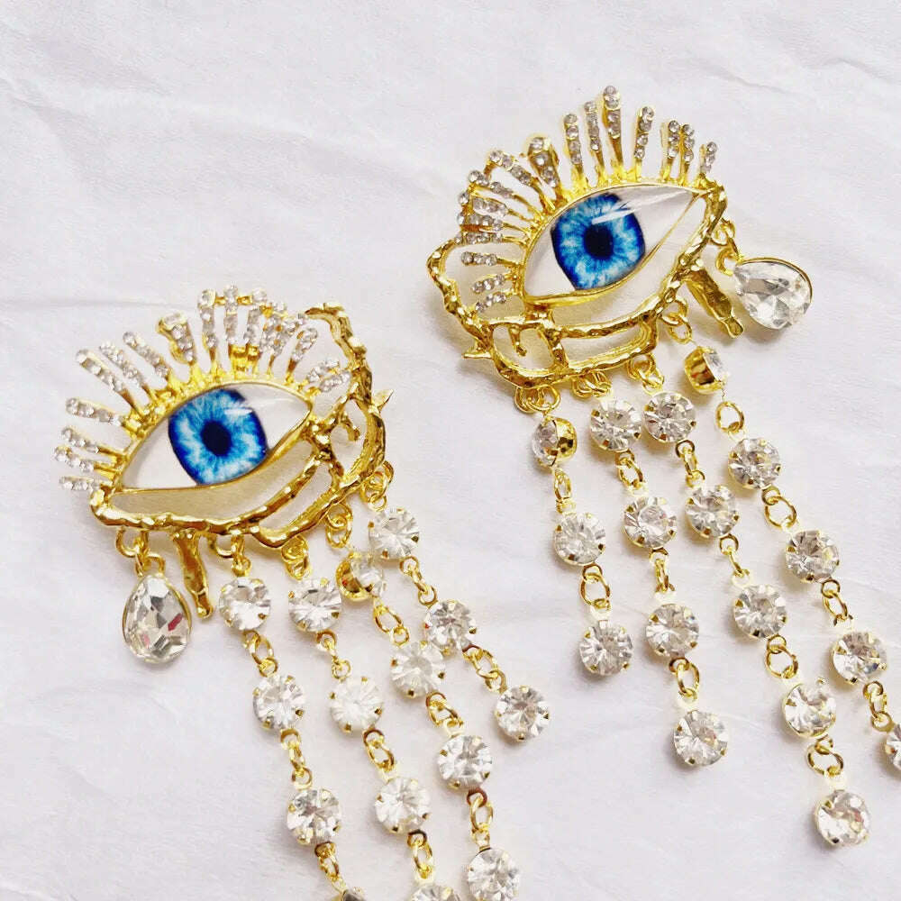 KIMLUD, Vintage Ethnic Golden Eyes Chain Dangle Earrings For Women Fashion Jewelry Baroque Style Lady Statement Earrings Accessories, KIMLUD Womens Clothes