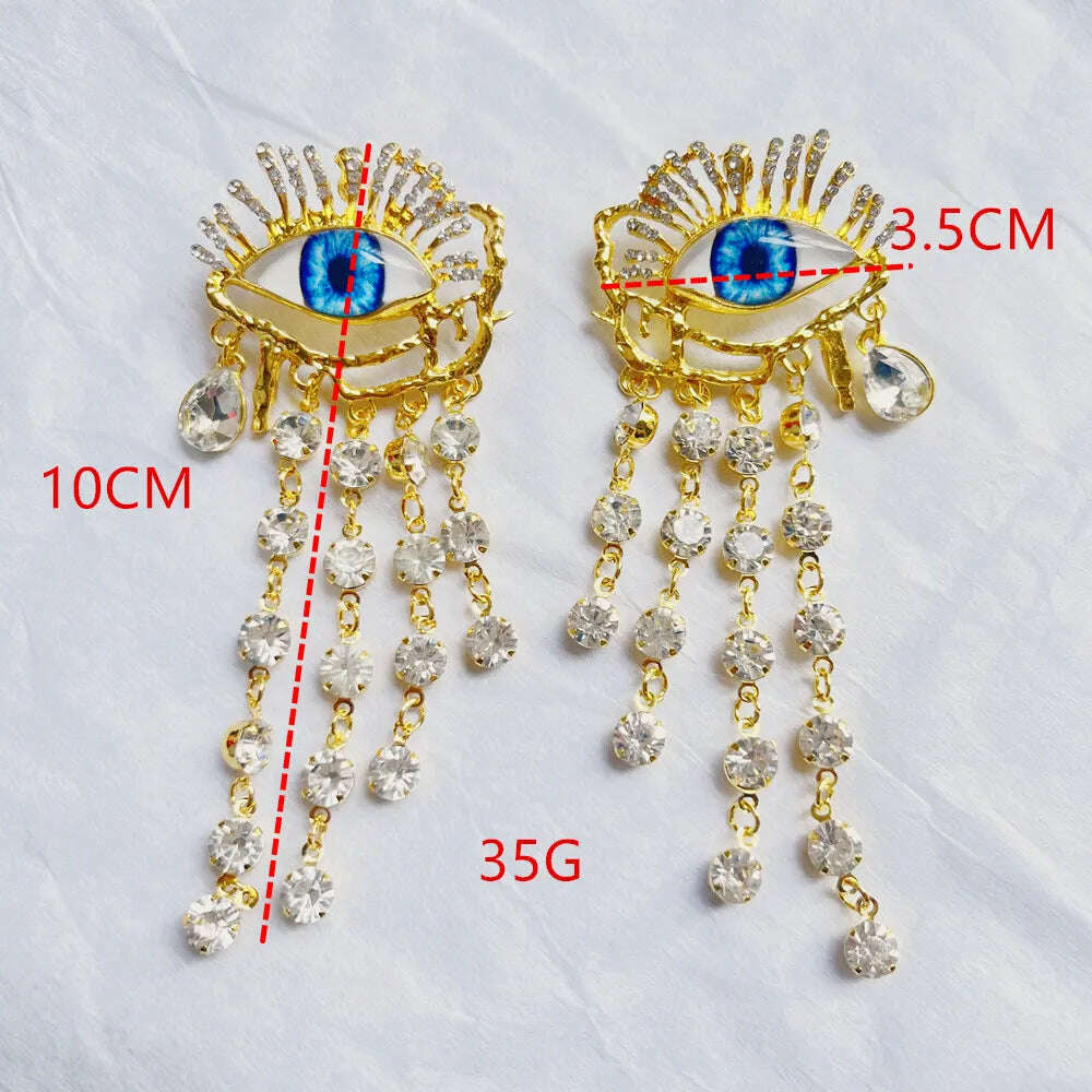 KIMLUD, Vintage Ethnic Golden Eyes Chain Dangle Earrings For Women Fashion Jewelry Baroque Style Lady Statement Earrings Accessories, KIMLUD Womens Clothes