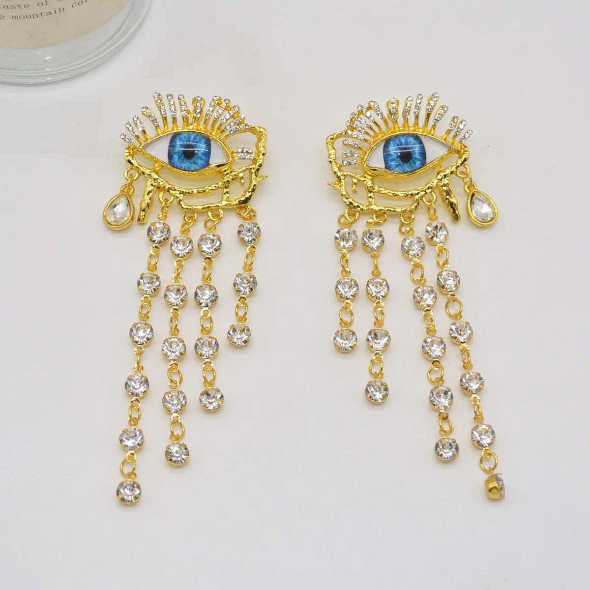 KIMLUD, Vintage Ethnic Golden Eyes Chain Dangle Earrings For Women Fashion Jewelry Baroque Style Lady Statement Earrings Accessories, KIMLUD Womens Clothes