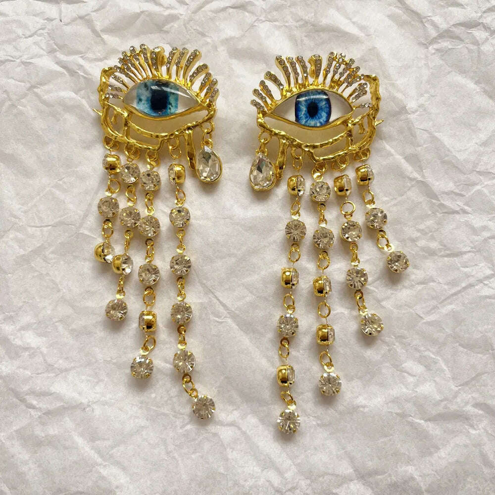 KIMLUD, Vintage Ethnic Golden Eyes Chain Dangle Earrings For Women Fashion Jewelry Baroque Style Lady Statement Earrings Accessories, golden yellow 1, KIMLUD APPAREL - Womens Clothes