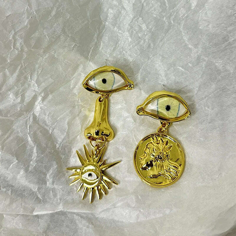 Vintage Ethnic Irregular Golden Eyes Charms Dangle Earrings For Women Fashion Jewelry Baroque Style Lady Ears' Accessories - KIMLUD