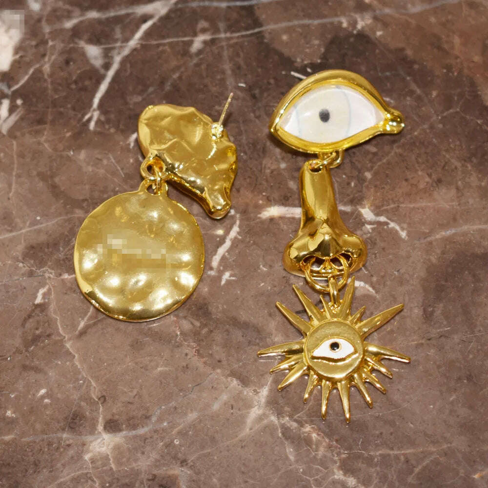 Vintage Ethnic Irregular Golden Eyes Charms Dangle Earrings For Women Fashion Jewelry Baroque Style Lady Ears' Accessories - KIMLUD