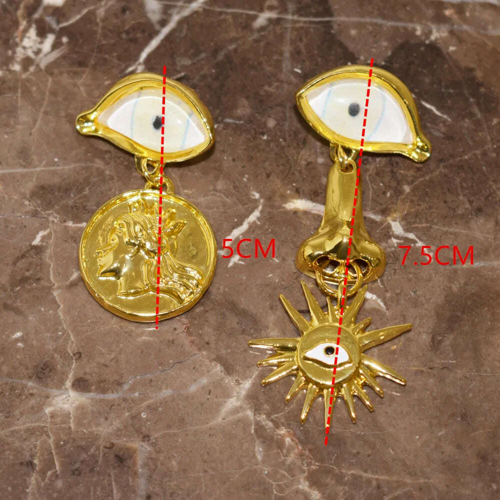 Vintage Ethnic Irregular Golden Eyes Charms Dangle Earrings For Women Fashion Jewelry Baroque Style Lady Ears' Accessories - KIMLUD
