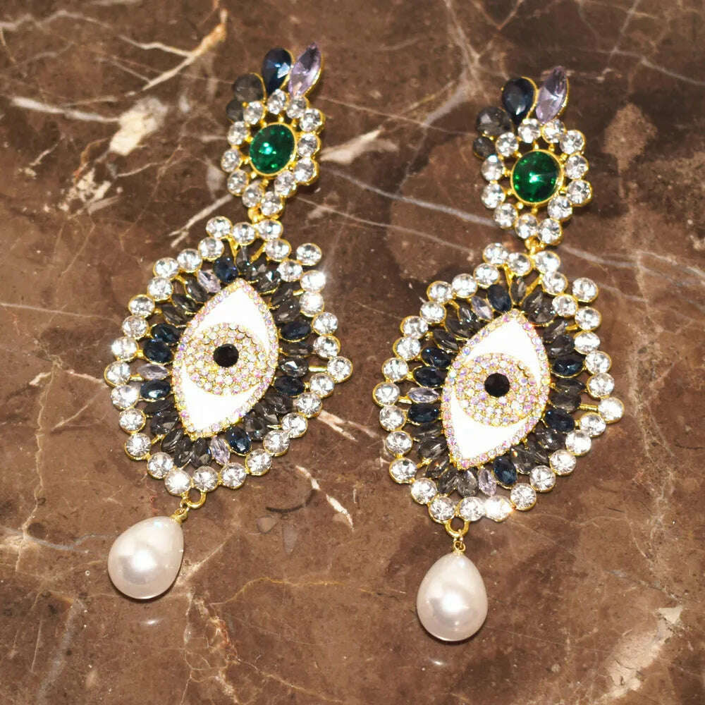 KIMLUD, Vintage Ethnic Rhinestone Eyes Pendant Dangle Earrings For Women Fashion Jewelry Baroque Lady Statement Earring Accessories, KIMLUD Womens Clothes