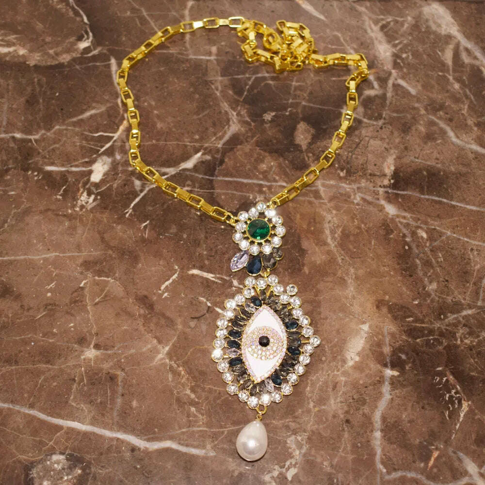 KIMLUD, Vintage Ethnic Rhinestone Eyes Pendant Dangle Earrings For Women Fashion Jewelry Baroque Lady Statement Earring Accessories, KIMLUD Womens Clothes
