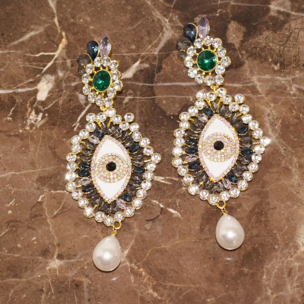 KIMLUD, Vintage Ethnic Rhinestone Eyes Pendant Dangle Earrings For Women Fashion Jewelry Baroque Lady Statement Earring Accessories, Earrings, KIMLUD APPAREL - Womens Clothes