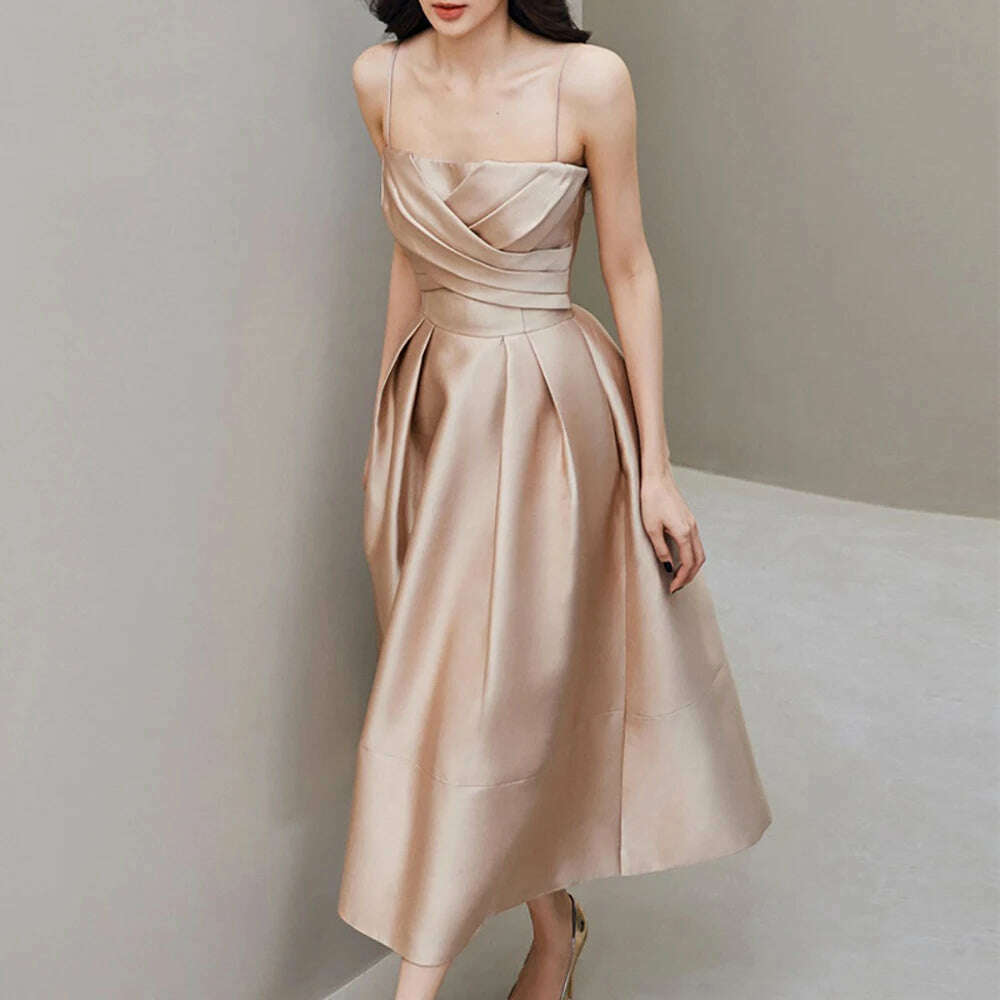 KIMLUD, VKBN Birthday Dress for Women Spaghetti Strap Strapless A-line Summer Sleeveless Champagne Design Party Evening Dresses Female, KIMLUD Womens Clothes