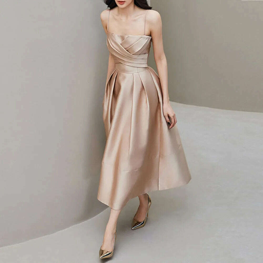 KIMLUD, VKBN Birthday Dress for Women Spaghetti Strap Strapless A-line Summer Sleeveless Champagne Design Party Evening Dresses Female, KIMLUD Womens Clothes