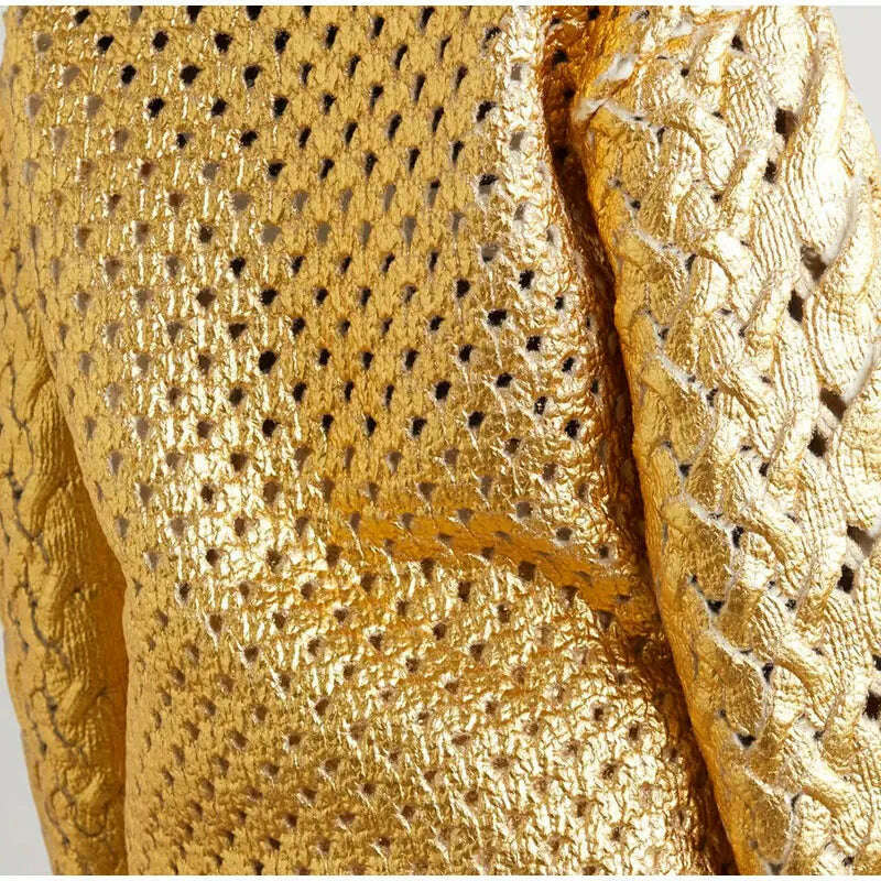 KIMLUD, Women Chic Sparkling Gold Pullover Sweater Fashion Long Sleeve O-neck Braid Jumper Top Female 2023 Fashion High Street Knitwear, KIMLUD Womens Clothes