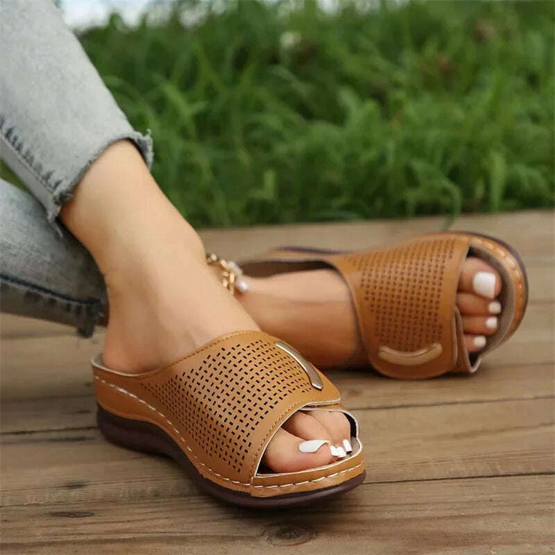 KIMLUD, Women Hollow Out Wedge Slippers Women 2024 Summer Comfy Breathable Platform Sandals Woman Non Slip Flip Flops Plus Size 41 Mujer, KIMLUD Womens Clothes