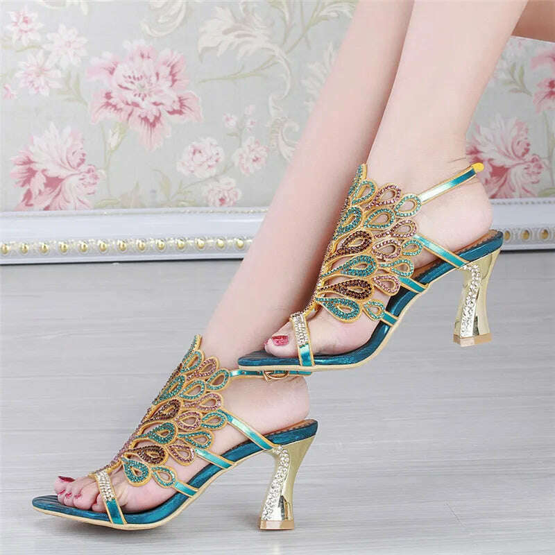 KIMLUD, Women Sandals Elegant Party Dress Biling Crystal Sandals Women Outdoor Rhinestones Thin High Heel Plus Big Size 41 44 Small 33, KIMLUD Womens Clothes