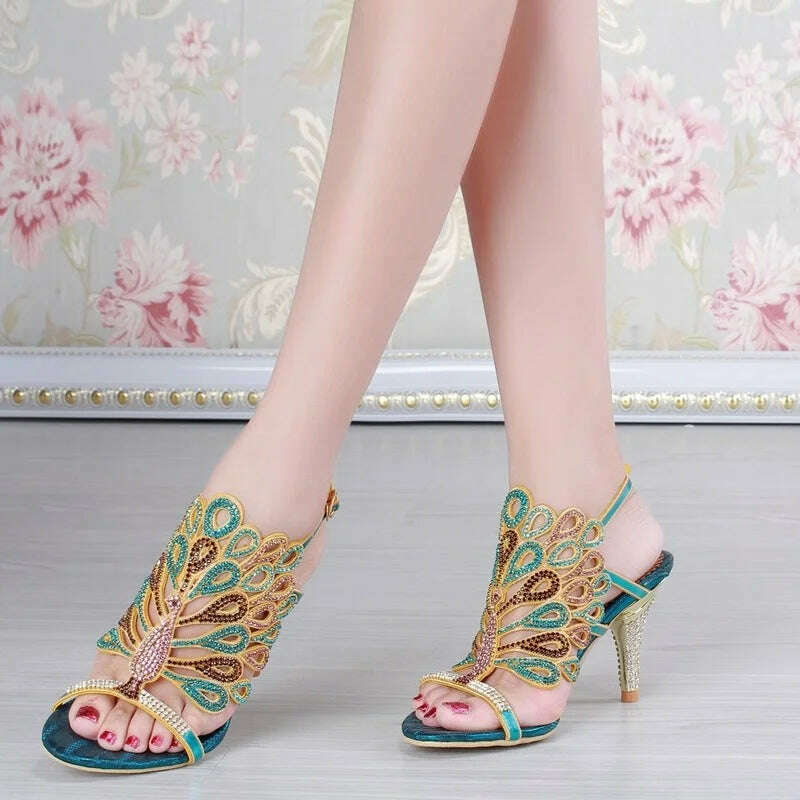 KIMLUD, Women Sandals Elegant Party Dress Biling Crystal Sandals Women Outdoor Rhinestones Thin High Heel Plus Big Size 41 44 Small 33, KIMLUD Women's Clothes