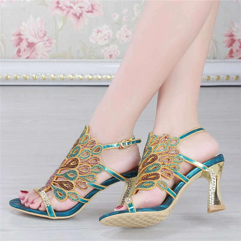 KIMLUD, Women Sandals Elegant Party Dress Biling Crystal Sandals Women Outdoor Rhinestones Thin High Heel Plus Big Size 41 44 Small 33, KIMLUD Womens Clothes