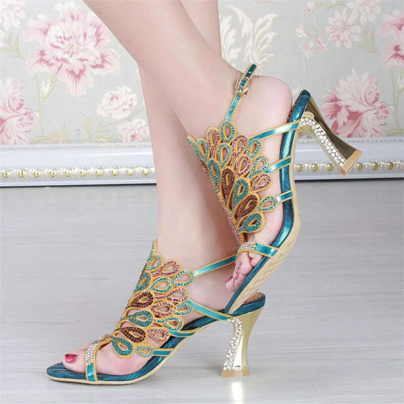 KIMLUD, Women Sandals Elegant Party Dress Biling Crystal Sandals Women Outdoor Rhinestones Thin High Heel Plus Big Size 41 44 Small 33, Blue / 35, KIMLUD APPAREL - Womens Clothes