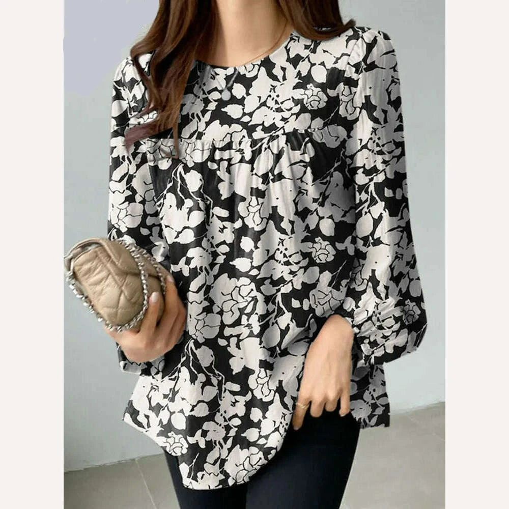 KIMLUD, ZANZEA Bohemian Floral Printed Blouse Fashion O-Neck Puff Sleeve Shirts Spring Female Elegant Blusas Holiday Loose Chemise 2023, KIMLUD Womens Clothes