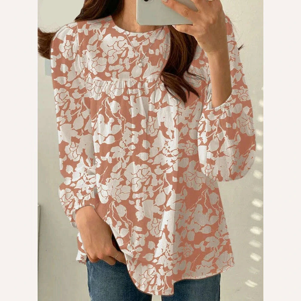 KIMLUD, ZANZEA Bohemian Floral Printed Blouse Fashion O-Neck Puff Sleeve Shirts Spring Female Elegant Blusas Holiday Loose Chemise 2023, KIMLUD Womens Clothes
