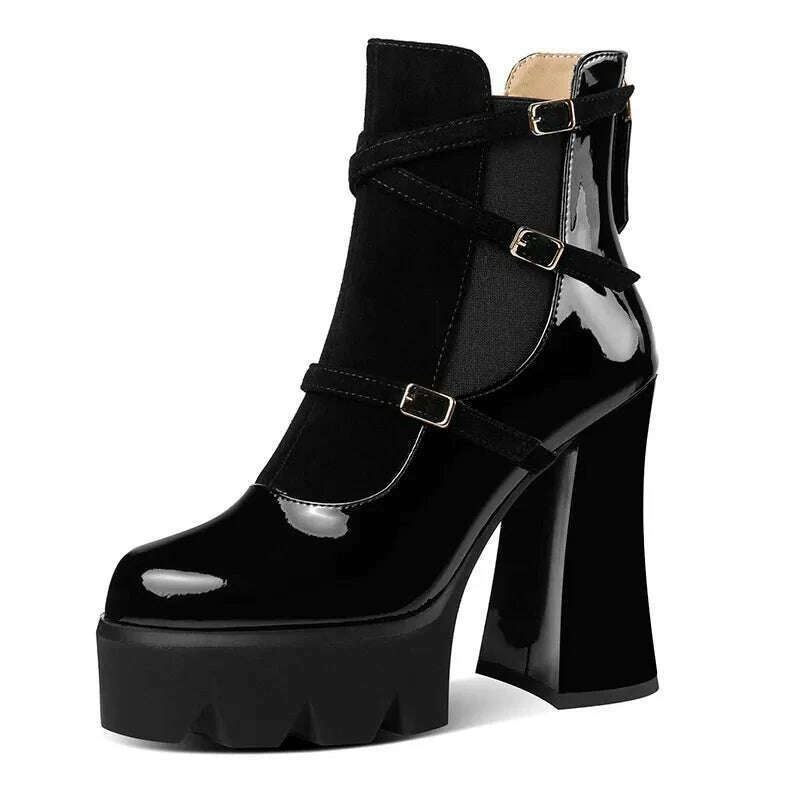 KIMLUD, PRXDONG Brand Genuine Leather Shoes Woman Ankle Boots Chunky High Heels Platform Black Green Zipper Dress Party Lady Shoes 34-39, KIMLUD Womens ClothesKIMLUD, PRXDONG Brand Genuine Leather Shoes Woman Ankle Boots Chunky High Heels Platform Black Green Zipper Dress Party Lady Shoes 34-39, black / 34 / China, KIMLUD APPAREL - Womens Clothes