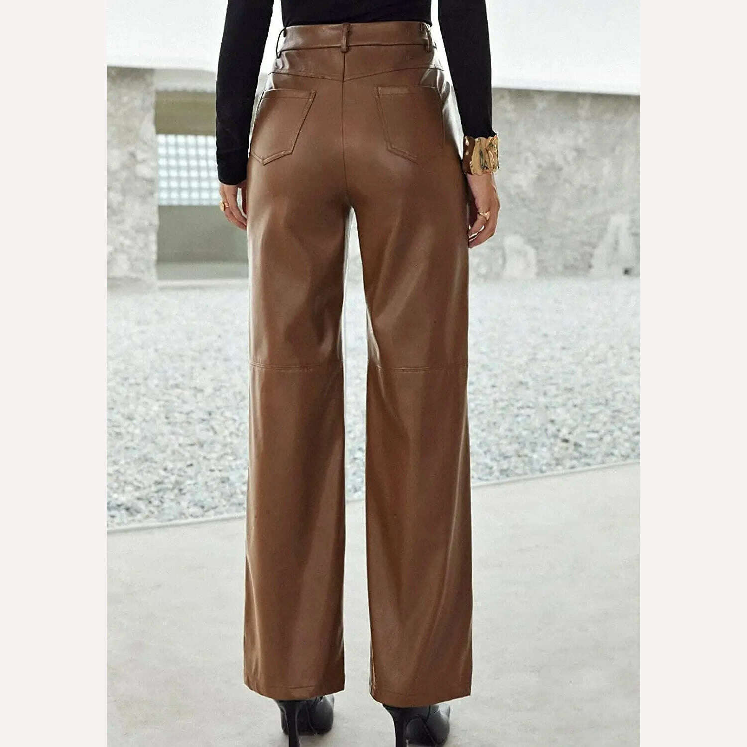 KIMLUD, PU Leather Pants High Waist Pockets Women's Green Black Wide Leg Pants 2021 Autumn Winter Fashion New TrousersBlusas Loose Shirt, KIMLUD Womens Clothes