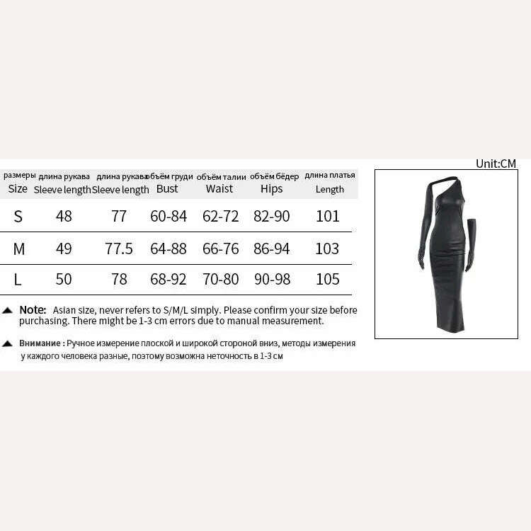 KIMLUD, PU Leather Sexy One Shoulder Y2K Party Club Maxi Dress Outfits Bodycon Women Autumn Winter Backless Split Long Dresses Vestido, KIMLUD Womens Clothes