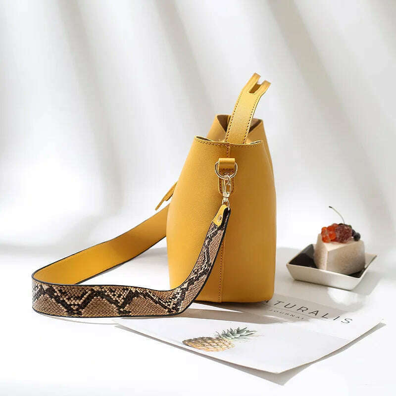 KIMLUD, PU leather shoulder bags for woman messenger bags Serpentine wide strap Women bucket bag Composite Handbags bolsa feminina black, KIMLUD Womens Clothes