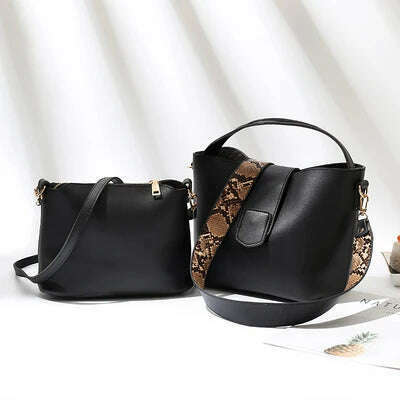 KIMLUD, PU leather shoulder bags for woman messenger bags Serpentine wide strap Women bucket bag Composite Handbags bolsa feminina black, KIMLUD Womens ClothesKIMLUD, PU leather shoulder bags for woman messenger bags Serpentine wide strap Women bucket bag Composite Handbags bolsa feminina black, black, KIMLUD APPAREL - Womens Clothes