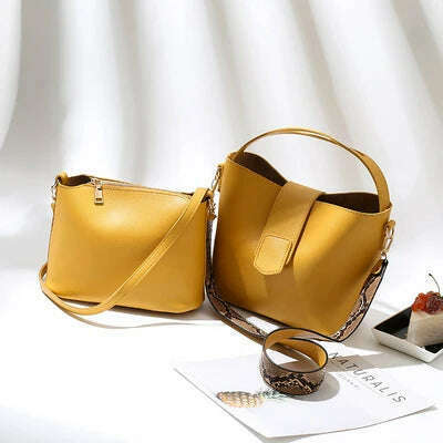 KIMLUD, PU leather shoulder bags for woman messenger bags Serpentine wide strap Women bucket bag Composite Handbags bolsa feminina black, KIMLUD Womens ClothesKIMLUD, PU leather shoulder bags for woman messenger bags Serpentine wide strap Women bucket bag Composite Handbags bolsa feminina black, Yellow, KIMLUD APPAREL - Womens Clothes