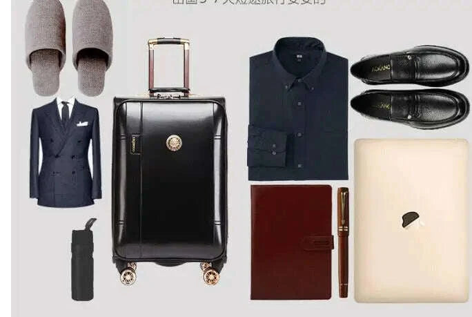 PU Leather Suitcases With Wheels - Black | KIMLUD
