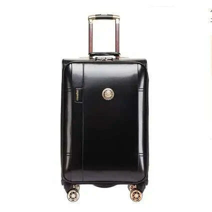 PU Leather Suitcases With Wheels - Black | KIMLUD