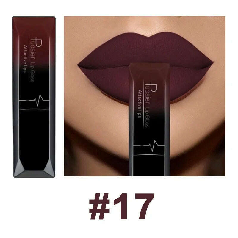 Pudaier 21 Color Lip Gloss Waterproof Matte Liquid Lipstick Moisturizing Lip Gloss Lip Makeup Beauty Cosmetics - KIMLUD